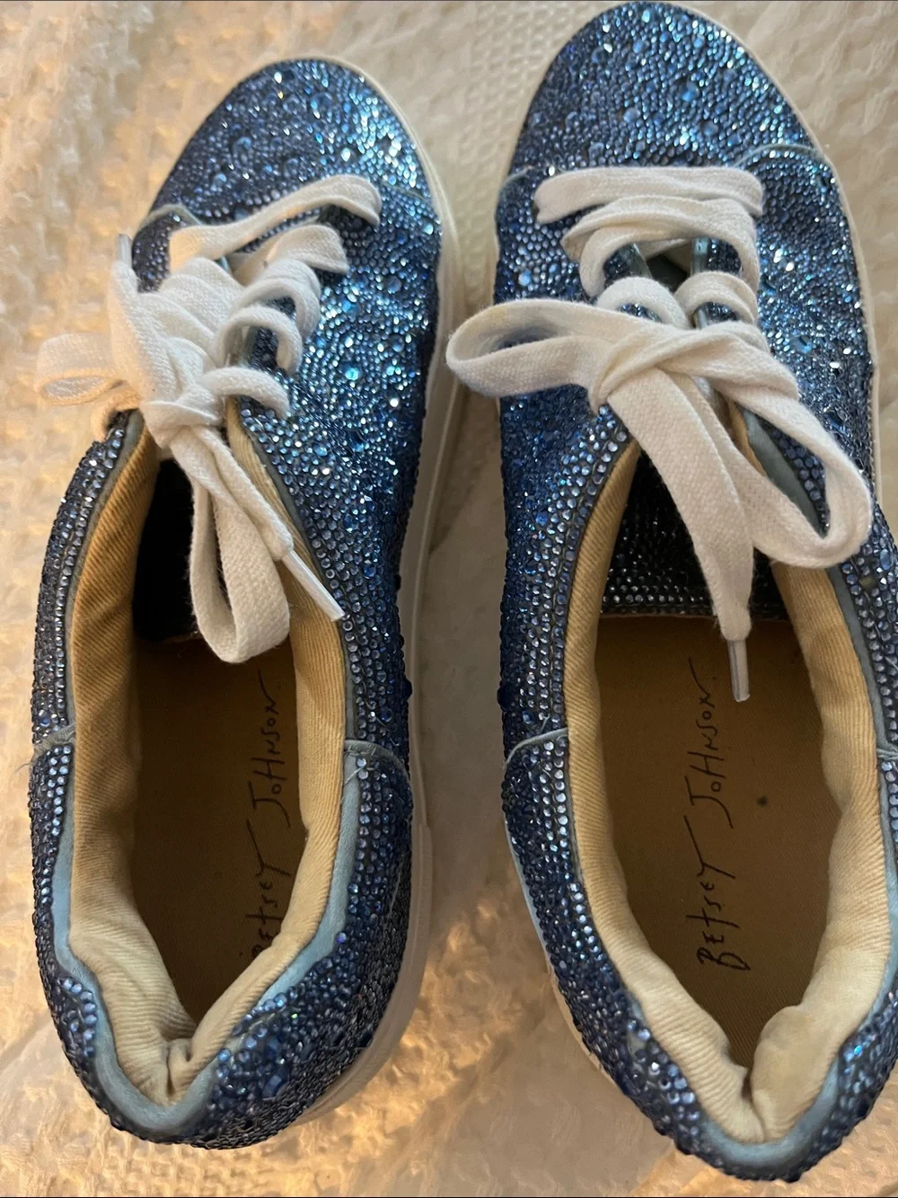 Betsey Johnson Navy Blue Crystal Lace-Up Sneakers